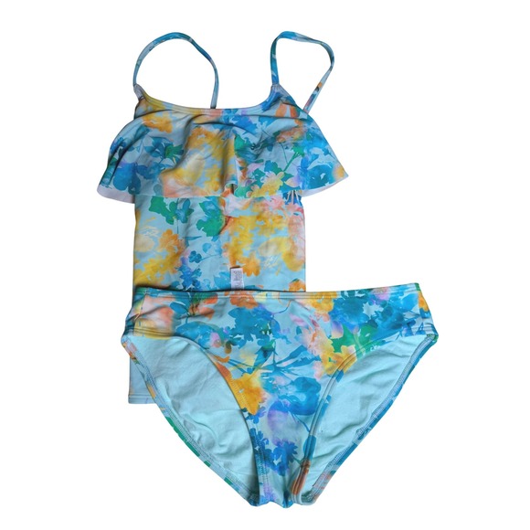 Athleta Girl's Lumen Floral Tankini Swimsuit Set Size L/12 Kids Ruffle - Picture 1 of 7